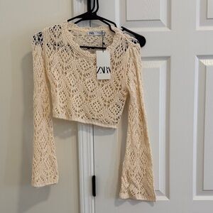 Zara Beige Crochet Crop Top